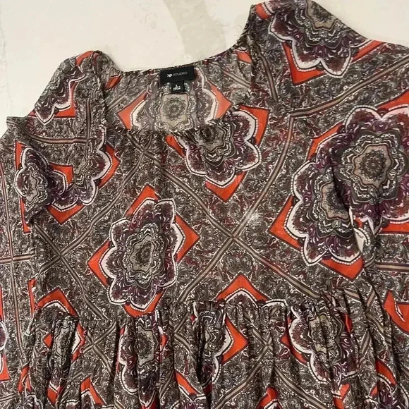 AB Studio Floral Paisley Sheer Blouse Boho Flared Sleeve Women's Large Hippie - Picture 3 of 7